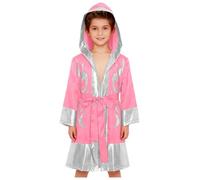 inlzdz Costume da Boxer da Bambino Mantello con Cappuccio Mantelli Lungo Boxing Robe Vestaglia a Manica Lunga Costume da Pugile per MMA Muay Thai Kickboxing Argento rosa 13-14 anni