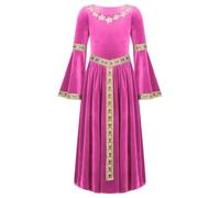 inlzdz Costume da Principessa Medievale per Bambine Regina del Rinascimento Costumi di Carnevale Halloween Cosplay Travestimento Costume da Vampiro Rosa caldo 15-16 anni