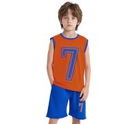 inlzdz Costume da Pugile Bambino Abbigliamento Boxe Canotta e Pantaloncini per Allenamento e Kickboxing Shorts per Arti Marziali Muay Thai MMA Competizione Arancione Blu A 11-12 Anni