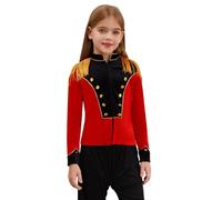 inlzdz Costume da Schiaccianoci per Bambina Giacca da Domatrice Circo Ringmaster Blazer da Smoking Jacket Parade del Batterista della Banda Militare Rosso nero 13-14 anni