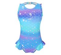 inlzdz Costume da Sirena Bambina Costume da Bagno Intero per Mare Piscina Body da Bagno Stampa Pesce Bikini Sirenetta Backless Spiaggia Tuta Swimsuit Blu 7-8 Anni