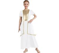 inlzdz Costume Fata Ragazza Costume da Angelo Vestito Cosplay della Dea Greca Antica Maxi Abito da Principessa in Tulle Costumi Giochi di Ruolo di Angeli Bianco 7-8 anni