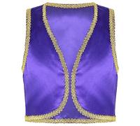 inlzdz Costume Genio della Lampada per Bambini Ragazzi Gilet Aperto sul Davanti Senza Manica Costume Aladdino Waistcoat Costume Carnevale Halloween A Viola 15-16 Anni