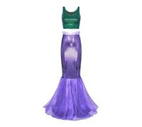 inlzdz Costume Sirenetta Donna Vestito Ufficiale La Sirena Crop Top Scintillante Gonna Abito da Sera Elegante Costume da Bagno Mermaid Principessa Costume Carnevale A Viola L