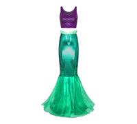 inlzdz Costume Sirenetta Donna Vestito Ufficiale La Sirena Crop Top Scintillante Gonna Abito da Sera Elegante Costume da Bagno Mermaid Principessa Costume Carnevale A Verde S