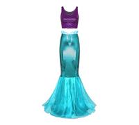 inlzdz Costume Sirenetta Donna Vestito Ufficiale La Sirena Crop Top Scintillante Gonna Abito da Sera Elegante Costume da Bagno Mermaid Principessa Costume Carnevale A Blu L