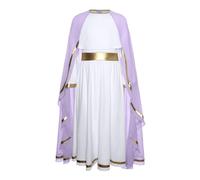 inlzdz Costume Storica Romana Greca Bambina Abito Dea dell’Olimpo Toga con Chiffon Mantello Costume Guerriera Romana Abito da Travestimento Viola 15-16 anni