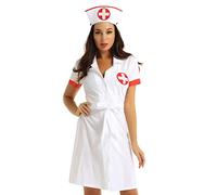 inlzdz Costumi da Infermiera Sexy per Donna Cosplay Nurse Uniforme Vestito Operato Biancheria Intima da Notte Lingerie Sexy Costume Carnevale Festa in Mascherata Sleepwear Bianco L