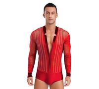 inlzdz Costumi Prestazioni Uomo Camicia da Latino Moderno Slim Fit Vestito con Strass Danza Uomo Body da Ballo Tango Samba Rumba Pratica Prestazione Rosso C L