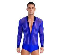 inlzdz Costumi Prestazioni Uomo Camicia da Latino Moderno Slim Fit Vestito con Strass Danza Uomo Body da Ballo Tango Samba Rumba Pratica Prestazione Blu C L
