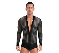 inlzdz Costumi Prestazioni Uomo Camicia da Latino Moderno Slim Fit Vestito con Strass Danza Uomo Body da Ballo Tango Samba Rumba Pratica Prestazione Nero C XL