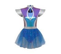 inlzdz Donna Costume da Alieno Extraterrestre Spazio Marziano Metallizzati Body da Danza Classica Tutu da Ballerina Ballo Costumi di Carnevale Halloween Blu A XL