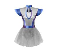 inlzdz Donna Costume da Alieno Extraterrestre Spazio Marziano Metallizzati Body da Danza Classica Tutu da Ballerina Ballo Costumi di Carnevale Halloween Argento A XXL