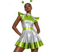 inlzdz Donna Costume Spaziale Disfraz Dello Spazio Esterno Cosplay Alieno | Maniche Lunghe,Set 2 Pezzi,Costume Alieno Halloween,Disco,Festa,Party,Mascarata,Festival Musicale,Rave,Compleanno,Concerto