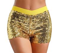 inlzdz Donna Paillettes Glitter Pantaloncini da Ballo Jazz Hip Hop Leggings Corti Pantaloncini Sexy per Discoteca Rave Party Feste Costume da Danza del Ventre Oro S