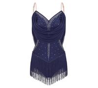inlzdz Donne Balletto Body per Danza Ballet Leotard Ginnastica Artistica Body da Ballo Latino con Nappa Vestito Danza Classica Costume Danza del Ventre Blu scuro XXL