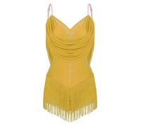 inlzdz Donne Balletto Body per Danza Ballet Leotard Ginnastica Artistica Body da Ballo Latino con Nappa Vestito Danza Classica Costume Danza del Ventre Giallo XXL
