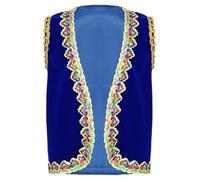 inlzdz Gilet da Principe Arabo Oriente per Bambino Ragazza Costume Ladro del Deserto Cardigan Aperto sul Davanti Giacca Senza Manica Costume Carnevale Halloween Blu A 7-8 anni