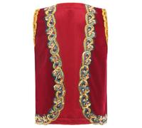 inlzdz Gilet da Principe Arabo Oriente per Bambino Ragazza Costume Ladro del Deserto Cardigan Aperto sul Davanti Giacca Senza Manica Costume Carnevale Halloween Rosso A 9-10 anni
