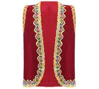 inlzdz Gilet da Principe Arabo Oriente per Bambino Ragazza Costume Ladro del Deserto Cardigan Aperto sul Davanti Giacca Senza Manica Costume Carnevale Halloween Rosso B 11-12 anni