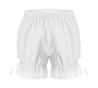 inlzdz Pantaloncini Bambine Sottogonna Vita Elastica con Rifiniti Pizzo Morbidi Leggins Corti Vittoriano Volant Zucca Pumpkin Bloomers Culotte Pigiama Pantaloni da Casa Bianco 7-8 Anni
