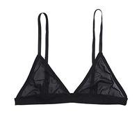 inlzdz Reggiseno Basic Trasparente Donna Senza Ferretto Imbottito Bralette in Rete Reggiseno da Bango Mare Coppa Triangolo Sfoderata Crop Bikini Brasiliana Estivo Underwear Nero S