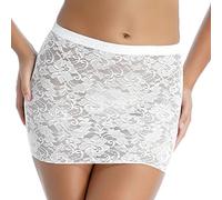 inlzdz Sottogonna Donna Intimo in Pizzo Floreale Trasparente Sottoveste Gonna Corta Vita Elastica Minigonna Aderente Elasticizzata Underwear Bianco Taglia Unica