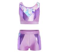 inlzdz Tuta Danza Lucido Bambina Ragazza Abito da Danza Moterna Jazz Hip Hop Canotta Senza Manica + Pantaloncini Balletto Shorts Tuta da Ginnastica Artistica