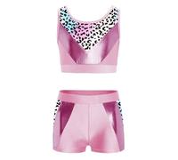 inlzdz Tuta Danza Lucido Bambina Ragazza Abito da Danza Moterna Jazz Hip Hop Canotta Senza Manica + Pantaloncini Balletto Shorts Tuta da Ginnastica Artistica