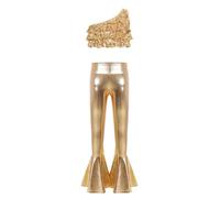 inlzdz Tute da Ginnastica Bambine e Ragazze Abito da Ballo Jazz Hip Hop Performance Metallico Lucido Crop Top Canottiera + Pantaloni a Campana Elasticizzato Oro 9-10 Anni