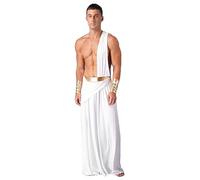 inlzdz Uomo Augustus Costume Romano Giulio Cesare Vestito Toga Una Spalla Costume da Dio Greco Costume di Carnevale Halloween Fancy Dress Travestimento A Bianco L