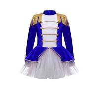 inlzdz Vestito Domatrice Circo Bambina Costume di Showman Carnevale Cosplay Domatore Presentatore Giacca Rossa/Tutu Elegante da Ballo Saggio di Danza Blu reale 9-10 anni