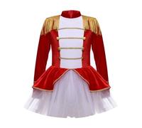 inlzdz Vestito Domatrice Circo Bambina Costume di Showman Carnevale Cosplay Domatore Presentatore Giacca Rossa/Tutu Elegante da Ballo Saggio di Danza Rosso 7-8 anni