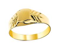 Inmaculada Romero IR Anello con sigillo per bambino in oro 9k con dettagli intagliati cavi sui lati del corpo - Personalizzabile - INCISIONE INCLUSA NEL PREZZO