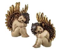 Inmaculada Romero IR Angeli 2 Figure 29 cm. seduti Immagine Resina ali d'oro