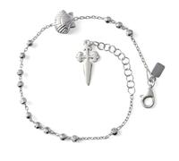 Inmaculada Romero IR Bracciale da pellegrino con conchiglia e croce del Cammino di Santiago de Compostela in argento sterling 925, 17 cm. Perline da 3 mm, conchiglia da 10 mm, croce da 17 mm.