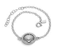 Inmaculada Romero IR Bracciale da pellegrino con conchiglie per il Cammino di Santiago in argento sterling 925, 17 cm, perline rolo da 2,8 mm, conchiglie da 12 x 10 mm, zirconi cubici