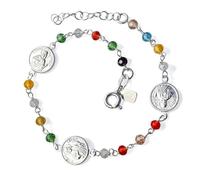 Inmaculada Romero IR Bracciale di San Giuda Taddeo in argento sterling 925, lungo 18 cm, con pietre colorate da 3,5 mm e medaglie da 10 mm.