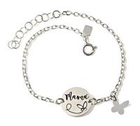 Inmaculada Romero IR Bracciale in argento sterling 925, 16,5 cm, disco da 14 mm, messaggio MOM, pendente a farfalla da 7 mm.