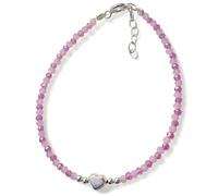 Inmaculada Romero IR Bracciale in argento sterling 925, 17 cm, con perline rosa da 2,5 mm e un cuore semplice da 5 mm con perline.