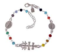 Inmaculada Romero IR Bracciale in argento sterling 925, 17 cm. Croce di Caravaca, 21 mm. Medaglia di San Benedetto, 8 mm. Vergine Miracolosa, 10 mm.