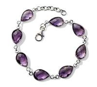 Inmaculada Romero IR Bracciale in argento sterling, lungo 20 cm, con una pietra di ametista naturale da 14 mm, a forma di lacrima.