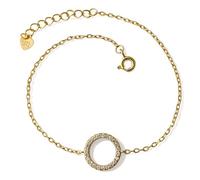 Inmaculada Romero IR Bracciale in argento sterling placcato oro 925 da 16,5 cm. Motivo Karma da 12 mm con zirconi cubici. Personalizzabile. Incisione inclusa nel prezzo.