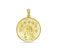 Inmaculada Romero IR Medaglia della Madonna della Gioia, oro massiccio 18 carati, 24 mm, traforata con zirconi cubici. Incisione inclusa nel prezzo - Personalizzabile - INCISIONE INCLUSA NEL PREZZO