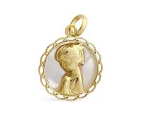 Inmaculada Romero IR Medaglia della Vergine Maria in argento sterling 925, placcata oro, Prima Comunione, 18 mm, con madreperla