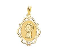 Inmaculada Romero IR Medaglia della Vergine Maria in oro 18k per la Prima Comunione, ovale da 24 mm con zirconi cubici