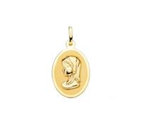 Inmaculada Romero IR Medaglia della Vergine Maria per la Prima Comunione in oro 18k, 21 mm, con finitura lucida e forma ovale.