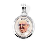 Inmaculada Romero IR Medaglia in argento sterling 925m Papa Francesco 24mm. immagine in resina plastica trasparente su cornice liscia smaltata a colori