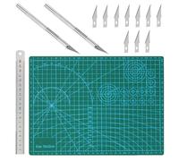 INNAL 14 Pcs Tappetino da Taglio Set Tappetino Taglio Doppia Faccia Cutting Mat Piano da Taglio con Righello in Acciaio lama Coltelli per Bricolage Tappetino Autorigenerante per Artigianato (A4)