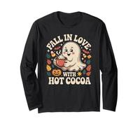 Innamorarsi di Hot Cocoa Carino Fantasma Autunno Halloween Maglia a Manica